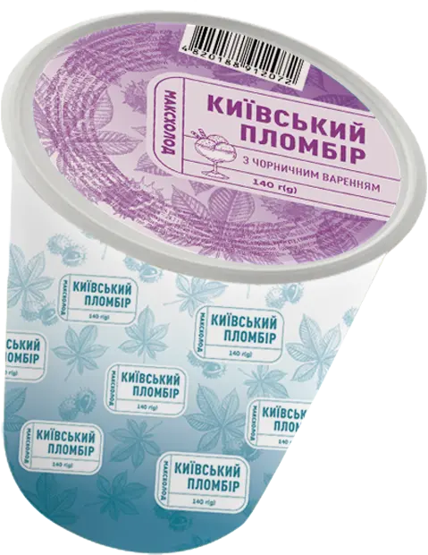 Пломбір з чорничним варенням у картонному стаканчику